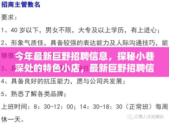 最新巨野招聘信息大揭秘，探秘小巷深處的特色小店！