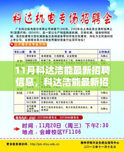 11月科達(dá)潔能最新招聘信息發(fā)布，求職者的福音