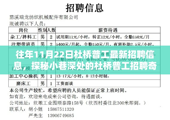 杜橋普工最新招聘信息揭秘，11月22日探秘小巷深處的招聘奇遇記
