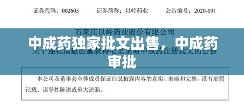 中成藥獨家批文出售，中成藥 審批 