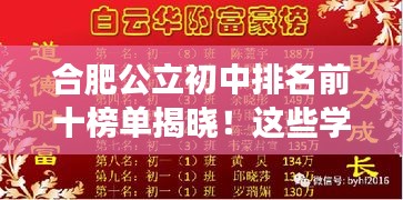 合肥公立初中排名前十榜單揭曉！這些學(xué)校成為學(xué)子們的夢想殿堂