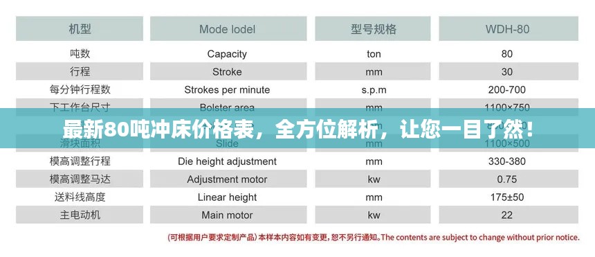 最新80噸沖床價格表，全方位解析，讓您一目了然！