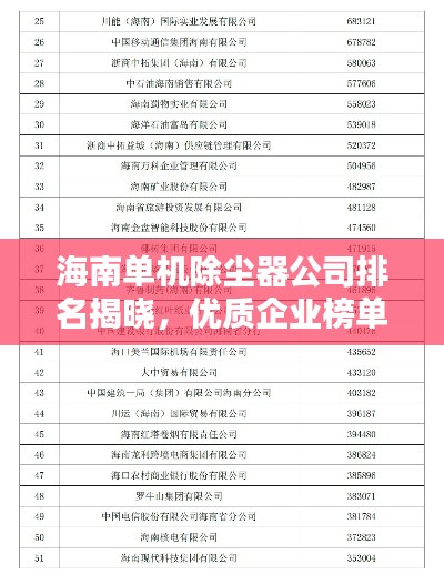 海南單機(jī)除塵器公司排名揭曉，優(yōu)質(zhì)企業(yè)榜單不容錯(cuò)過(guò)！